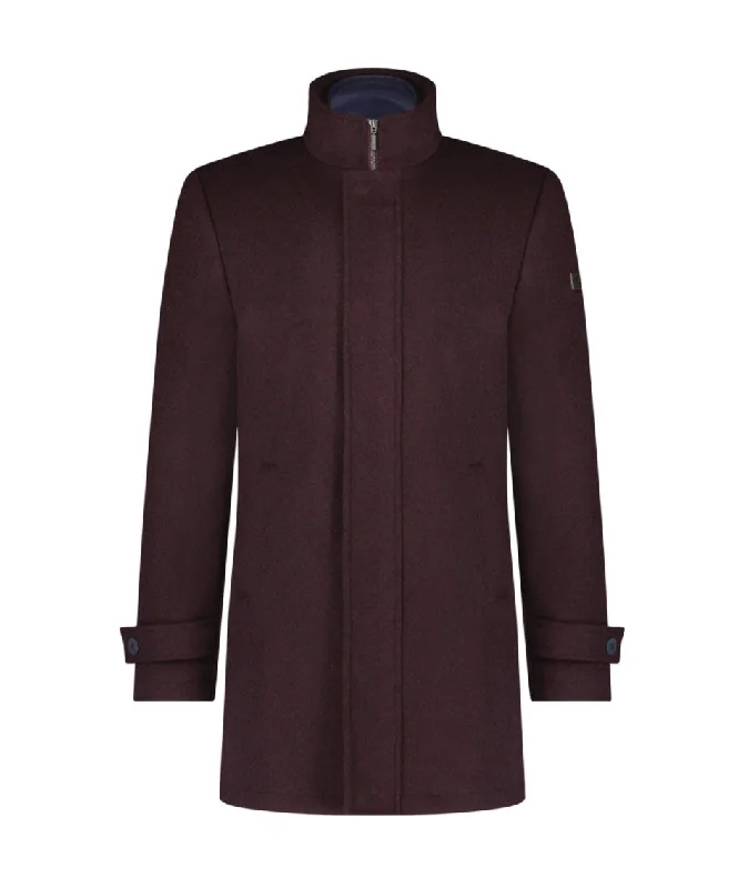 Men's Coats for Casual WearFunnel Neck Overcoat - Burgundy (Chilli Red)