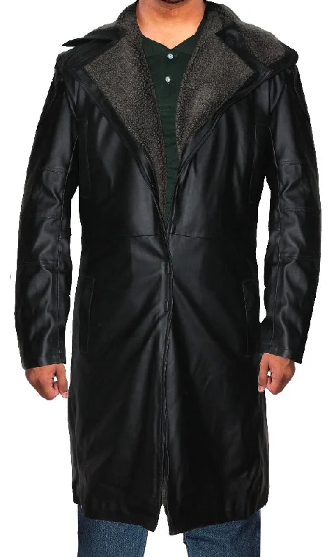 Functional Men's Ski JacketsPlain Long Leather Winter Coat