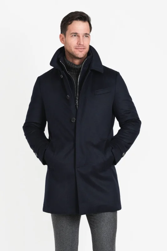 Men's Coats with Flannel LiningPure Cashmere Euro Coat, Navy
