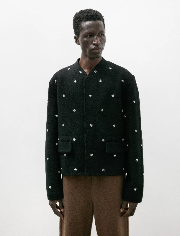 Men's Coats with Velcro ClosuresWalker Jacket City Crop Black Flowers Felted Wool