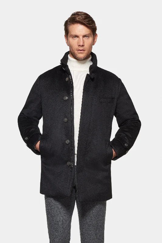 Men's Coats with Quick-Dry FabricPure Cashmere Car Coat, Black