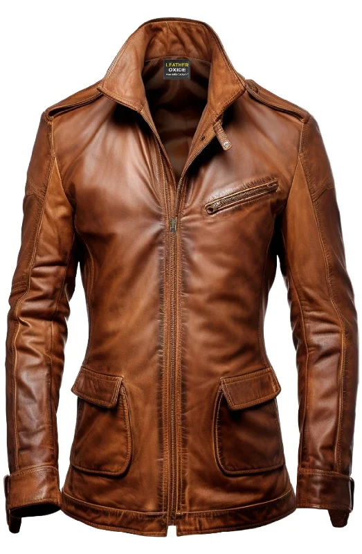 Men's Coats for HikingVintage Brown Stylish Leather Coat