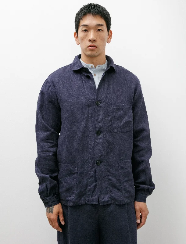 Men's Coats for Big and TallWashed and Piece Dyed Linen Jacket Blue