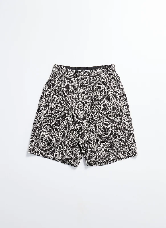 Men's Low-Waisted Pants for a Casual VibeCotton Embroidery Paisley Double Pleats Shorts