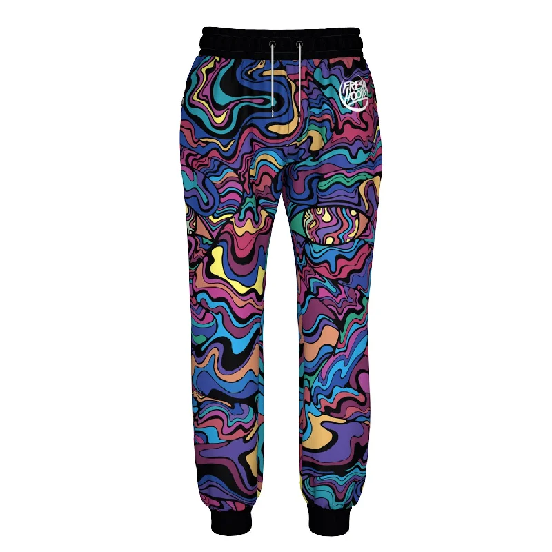 Men's Pants with Faux Leather PatchesHidden Face Sweatpants