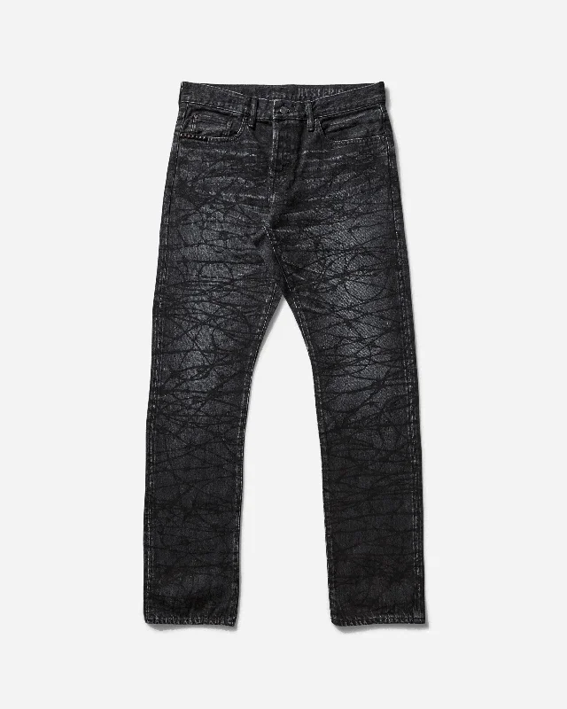 Men's Pants with Button-CuffsMen's Barbed Wire Denim Pants Black