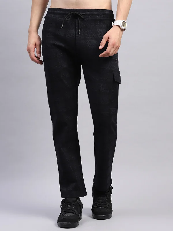 Warm Men's Fleece-Lined PantsMen Black Check Regular Fit Lower