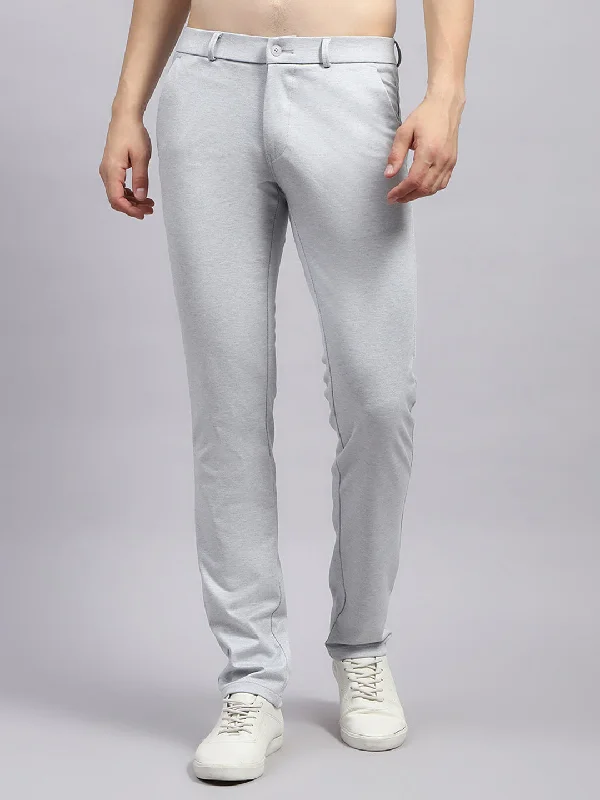 Men's Formal Trousers for BusinessMen Grey Solid Regular Fit Trouser