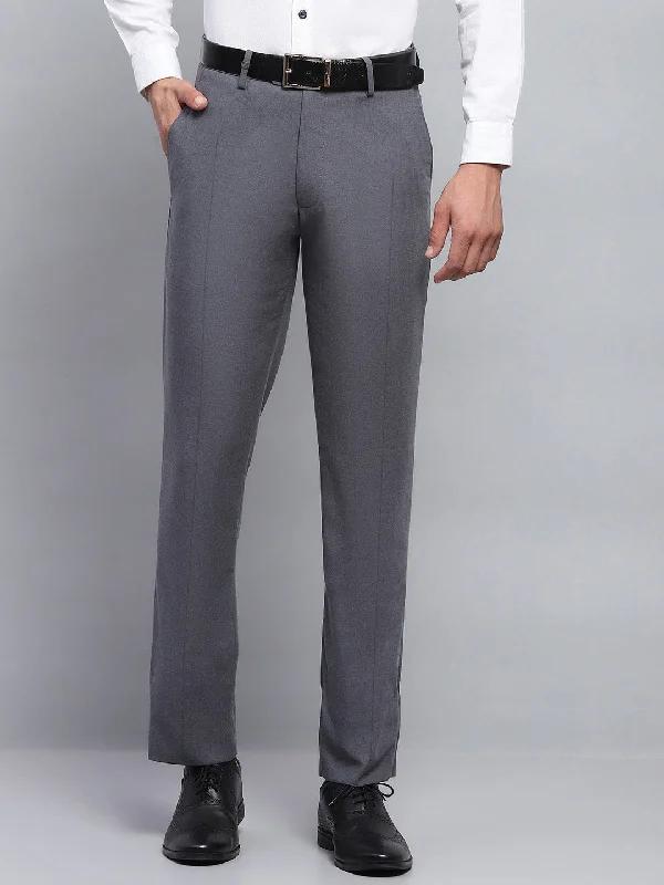 Men's Patterned Pants with Camouflage PrintsMen Grey Solid Smart Fit Trouser
