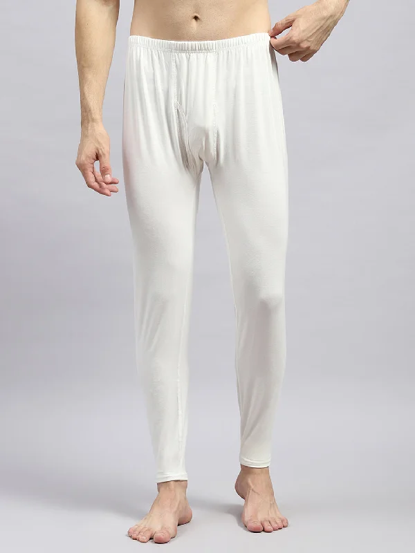 Men's Pants with Stain-Resistant TreatmentMen White Solid Regular Fit Lower