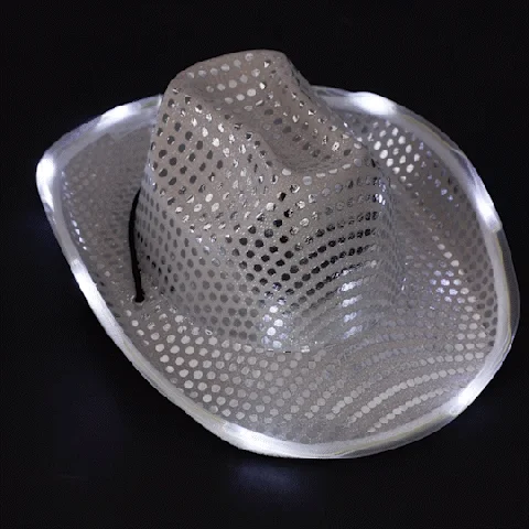 Light up White Sequin Cowboy Hat